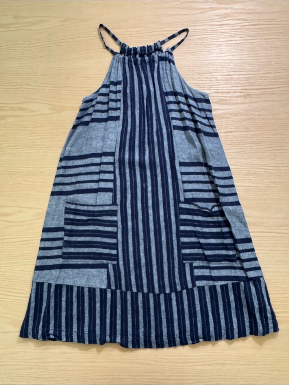 Navy & Light Blue Striped Linen Dress